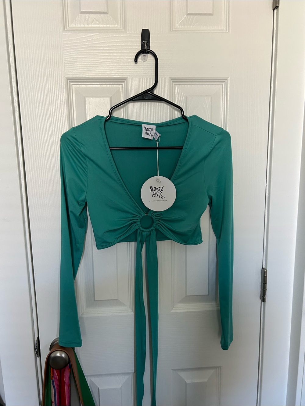 Princess Polly Teal Ring-Tie Long Sleeve Crop Top